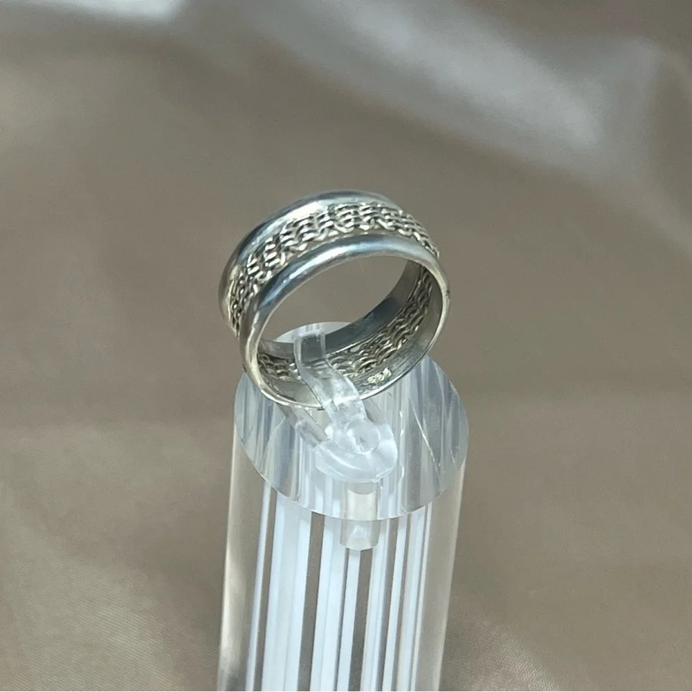Vintage Sterling Silver 925 Mexico Basket Weave Cage Modern Ring Band Size 9.25